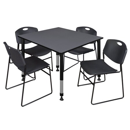 Regency Tables > Height Adjustable > Square Table & Chair Sets, 48 W, 48 L, 23-34 H, Grey TB4848GYAPBK44BK